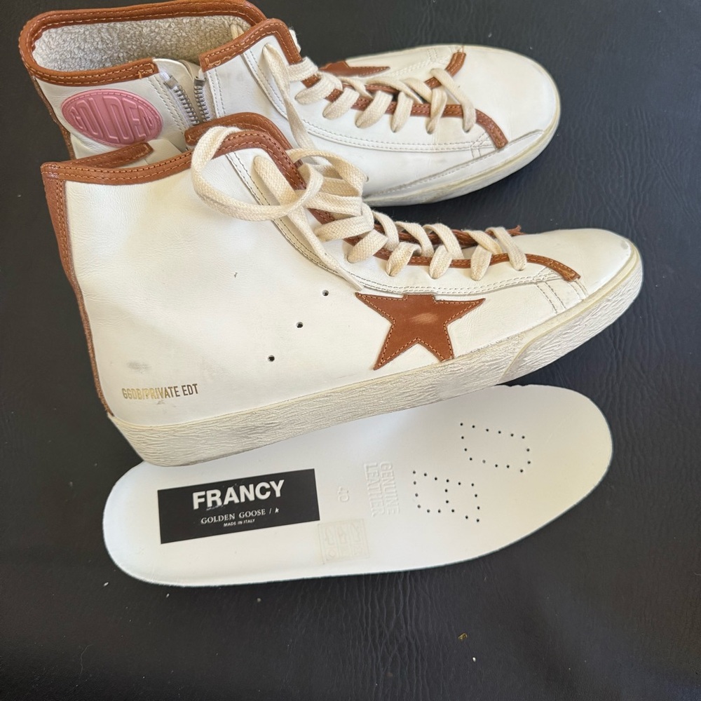 Golden Goose White and Brown High-Top Sneakers France